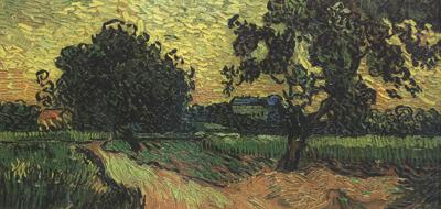 Vincent Van Gogh Landscape with thte Chateau of Auvers at Sunset nn04) Norge oil painting art